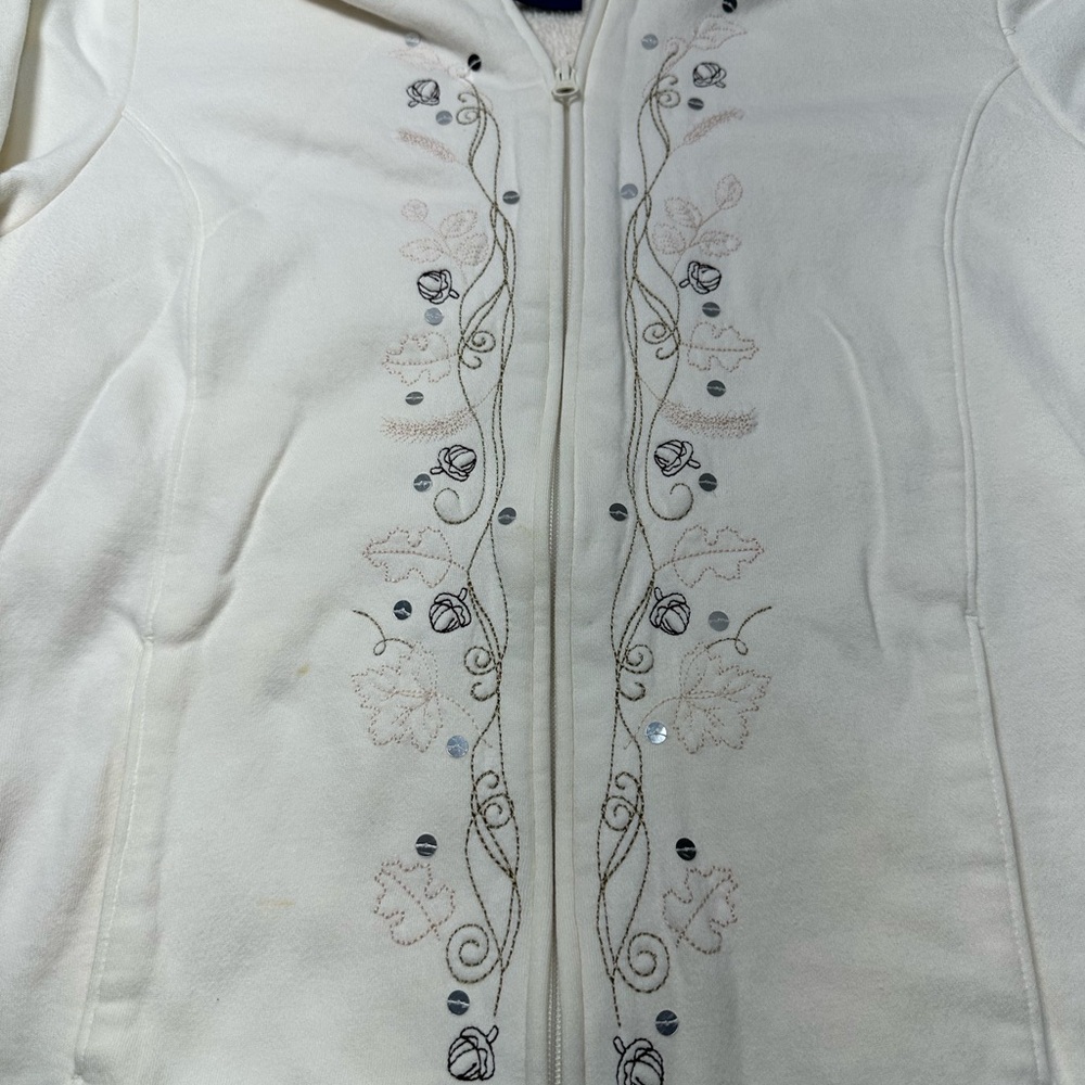 Embroidered White Zip-Up Hoodie
